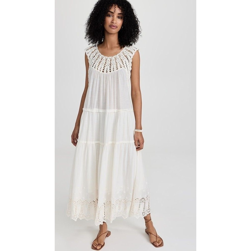 The Great Soleil Maxi Dress Floral Embroidered Crochet Tiered Heirloom S1 279693